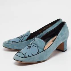 Pre Owned Valentino Blue Leather and Suede Panther Pumps Size 39