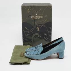Pre Owned Valentino Blue Leather and Suede Panther Pumps Size 39