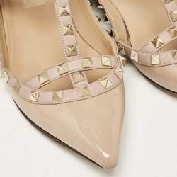 Pre Owned Valentino Beige Patent and Leather Rockstud Ballet Flats Size 38