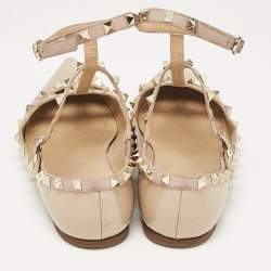 Pre Owned Valentino Beige Patent and Leather Rockstud Ballet Flats Size 38