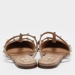 Pre Owned Valentino Blue/Light Pink Leather Rockstud Mule Flats Size 39