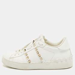 Valentino White Leather Rockstud Low Top Sneakers Size 35.5