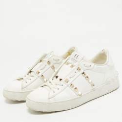 Valentino White Leather Rockstud Low Top Sneakers Size 35.5