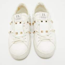 Valentino White Leather Rockstud Low Top Sneakers Size 35.5