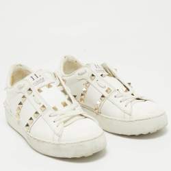 Valentino White Leather Rockstud Low Top Sneakers Size 35.5