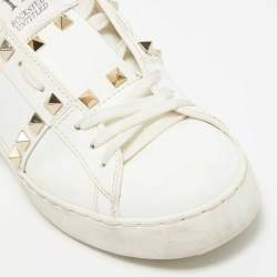 Valentino White Leather Rockstud Low Top Sneakers Size 35.5