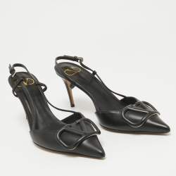 Pre Owned Valentino Black Leather Escape V logo Pumps Size 38