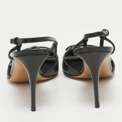 Pre Owned Valentino Black Leather Escape V logo Pumps Size 38