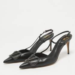 Pre Owned Valentino Black Leather Escape V logo Pumps Size 38