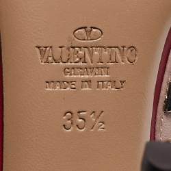 Pre Owned Valentino Burgundy/Dusty Pink Leather Rockstud Ankle Strap Pumps Size 35.5