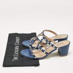 Valentino Blue Leather Rockstud Slide Sandals Size 37