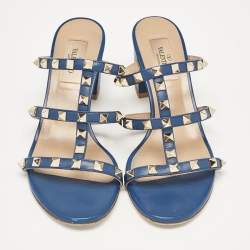 Valentino Blue Leather Rockstud Slide Sandals Size 37