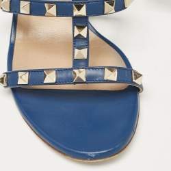 Valentino Blue Leather Rockstud Slide Sandals Size 37