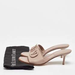 Pre Owned Valentino Dusty Pink Leather Escape V logo Slide Sandals Size 40.5