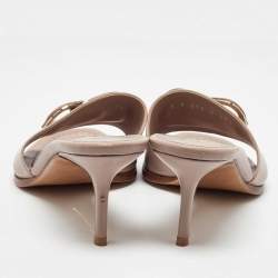 Pre Owned Valentino Dusty Pink Leather Escape V logo Slide Sandals Size 40.5