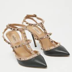 Pre Owned Valentino Green/Beige Leather Rockstud Pumps Size 37.5