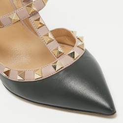 Pre Owned Valentino Green/Beige Leather Rockstud Pumps Size 37.5