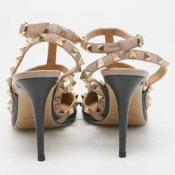 Pre Owned Valentino Green/Beige Leather Rockstud Pumps Size 37.5