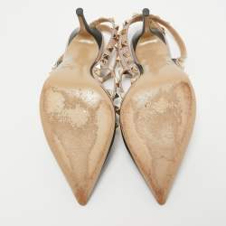 Pre Owned Valentino Green/Beige Leather Rockstud Pumps Size 37.5