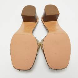 Pre Owned Valentino Gold Leather Soul Rockstud Slide Sandals Size 37