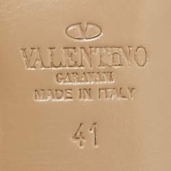 Pre Owned Valentino Green/Beige Patent Leather Rockstud Ankle Strap Sandals Size 41