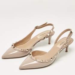 Pre Owned Valentino Dusty Pink Patent Leather Rockstud Slingback Pumps Size 37
