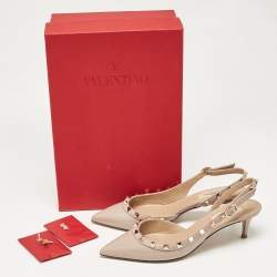 Pre Owned Valentino Dusty Pink Patent Leather Rockstud Slingback Pumps Size 37