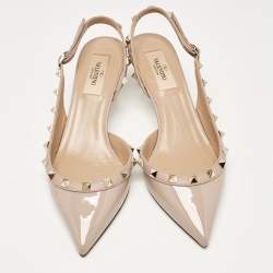 Pre Owned Valentino Dusty Pink Patent Leather Rockstud Slingback Pumps Size 37