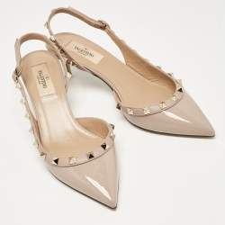 Pre Owned Valentino Dusty Pink Patent Leather Rockstud Slingback Pumps Size 37