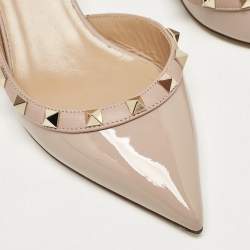 Pre Owned Valentino Dusty Pink Patent Leather Rockstud Slingback Pumps Size 37