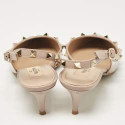 Pre Owned Valentino Dusty Pink Patent Leather Rockstud Slingback Pumps Size 37