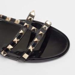 Pre Owned Valentino Black Rubber Rockstud Flat Sandals Size 39