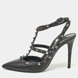 Valentino Black Leather Rockstud Strappy Pointed Toe Pumps Size 39