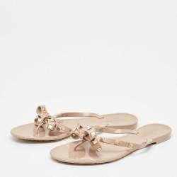 Pre Owned Valentino Dusty Pink Rubber Rockstud Thong Flats Size 40