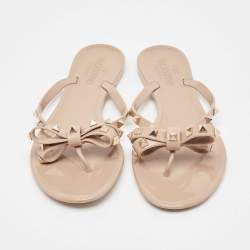 Pre Owned Valentino Dusty Pink Rubber Rockstud Thong Flats Size 40