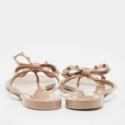 Pre Owned Valentino Dusty Pink Rubber Rockstud Thong Flats Size 40
