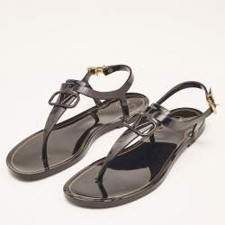Pre Owned Valentino Black Jelly Escape V Logo Thong Flat Sandals Size 38