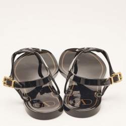 Pre Owned Valentino Black Jelly Escape V Logo Thong Flat Sandals Size 38