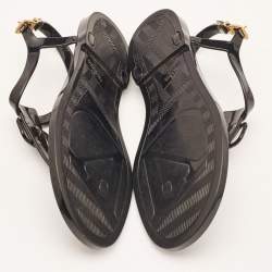 Pre Owned Valentino Black Jelly Escape V Logo Thong Flat Sandals Size 38
