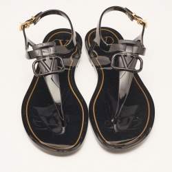 Pre Owned Valentino Black Jelly Escape V Logo Thong Flat Sandals Size 38
