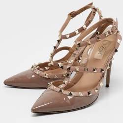 Valentino Dusty Pink Patent Leather Rockstud Ankle Strap Pumps Size 40.5