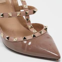 Valentino Dusty Pink Patent Leather Rockstud Ankle Strap Pumps Size 40.5