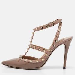 Valentino Dusty Pink Patent Leather Rockstud Ankle Strap Pumps Size 40.5