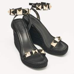 Valentino Black Suede Roman Stud Platform Wedge Sandals Size 39