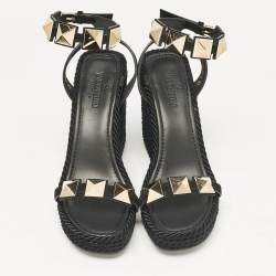 Valentino Black Suede Roman Stud Platform Wedge Sandals Size 39