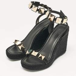 Valentino Black Suede Roman Stud Platform Wedge Sandals Size 39