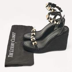 Valentino Black Suede Roman Stud Platform Wedge Sandals Size 39