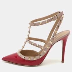 Valentino Pink/Beige Patent and Leather Rockstud Ankle Strap Pumps Size 39