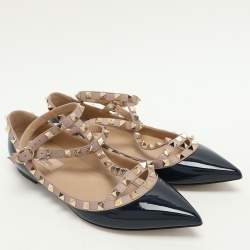 Valentino Blue Patent and Leather Rockstud Ballet Flats Size 38.5