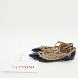 Valentino Blue Patent and Leather Rockstud Ballet Flats Size 38.5